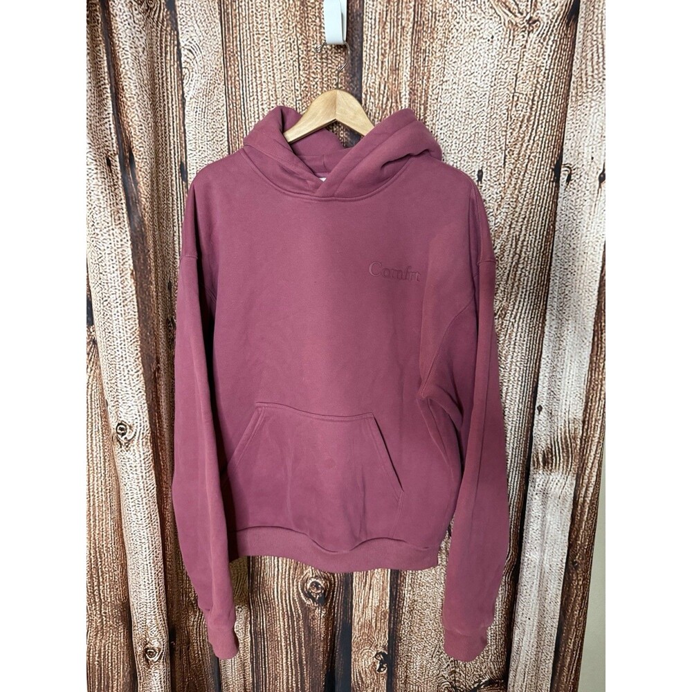 Comfrt Mens Red Solid Pullover Hooded Sweatshirt Size Large Heavy